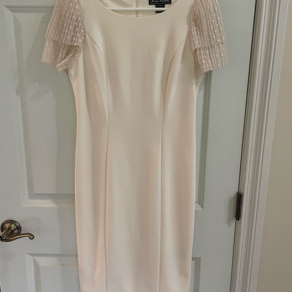 Jessica Howard Cream Midi Dress with Sheer Sleeves